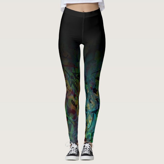 Leggings Ombre negro sobre arte abstracto multicolor (Anverso)