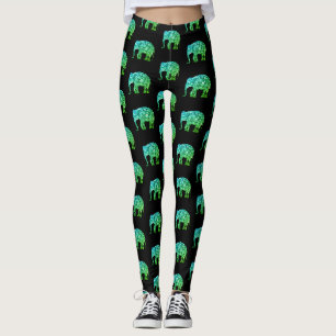 Leggings Ombre verde azulado brillante patrón de elefante n