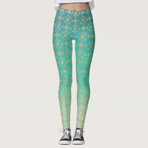 Leggings Ombre verde azulado y tonos grises, mosaico geomét