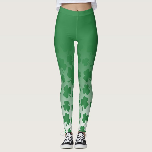 Leggings Ombre verde y modelo verde del trébol sobre el (Anverso)