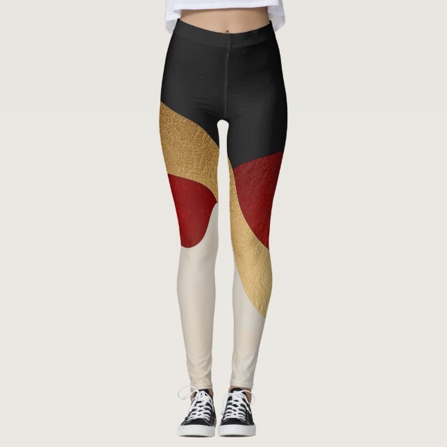 Leggings Onda moderna dorada roja negra (Anverso)