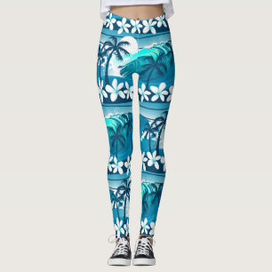 Leggings Onda tropical de la resaca con las palmeras