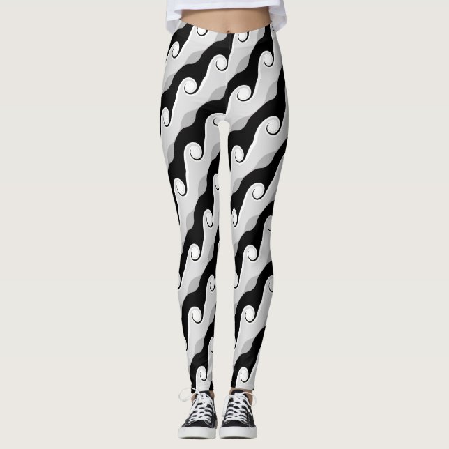 Leggings Ondas abstractas negras y gris claro (Anverso)