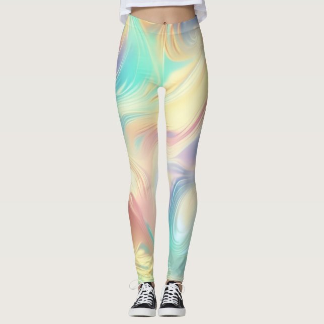 Leggings Ondas abstractas rosadas azules amarillas de moda (Anverso)