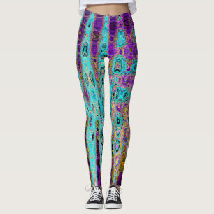 Leggings Ondas Atómicas Retro Abstractas Groovy Azul Acuáti
