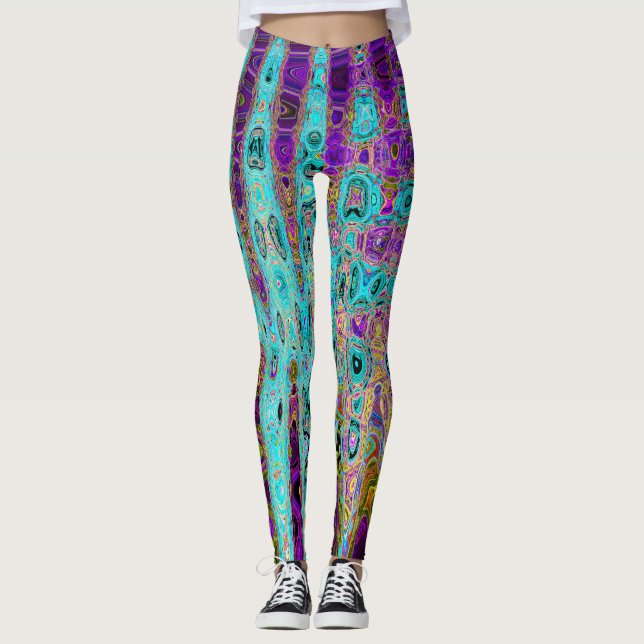 Leggings Ondas Atómicas Retro Abstractas Groovy Azul Acuáti (Anverso)