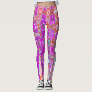 Leggings Ondas atómicas retro abstractas púrpura y naranja