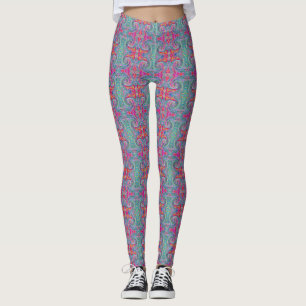 Leggings Ondas de Color de Floral Psicodélico Abstracto en