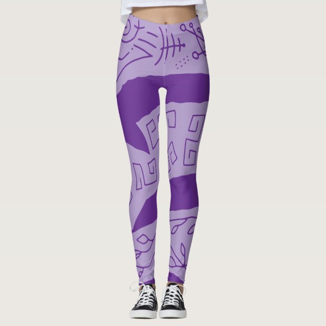 Leggings Ondas de doodle púrpura (Anverso)