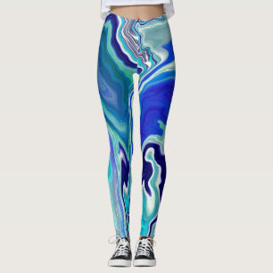 Leggings Ondas de mármol azules y Verde azuladas