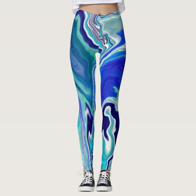 Leggings Ondas de mármol azules y Verde azuladas (Anverso)
