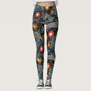 Leggings Ondas florales vibrantes abstractas en negro