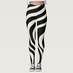 Leggings Ondas retro en blanco y negro