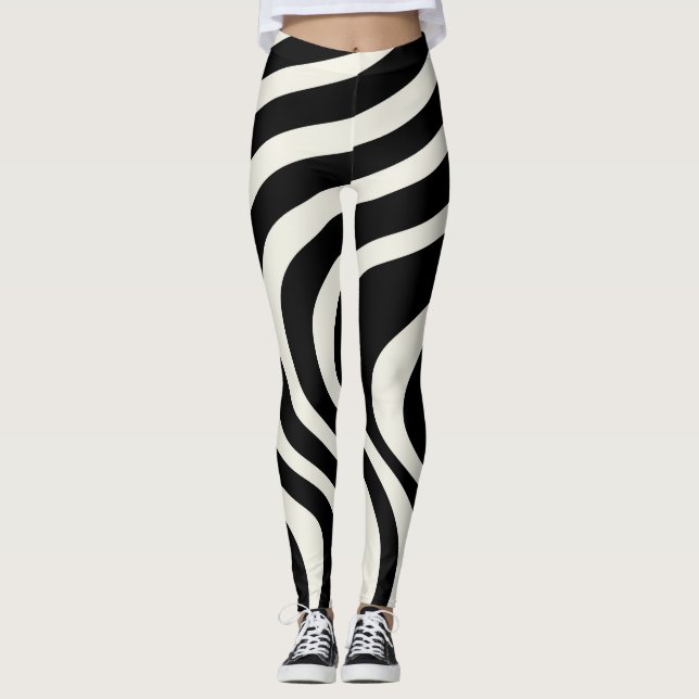 Leggings Ondas retro en blanco y negro (Anverso)