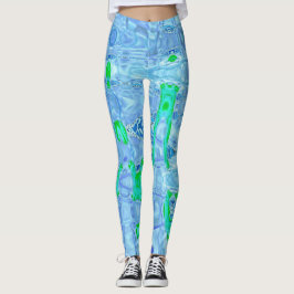Leggings Ondas Retro Grises Lavanda Abstractas Cósmicas
