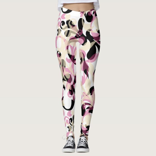 Leggings Ondas rosadas con curry abstracto (Anverso)