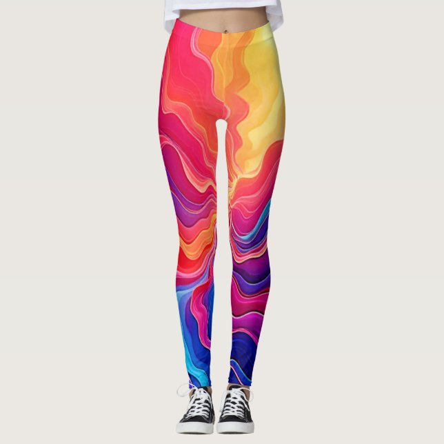 Leggings Ondas Vívidas: Arte de Flujo de Energía Abstracta  (Anverso)