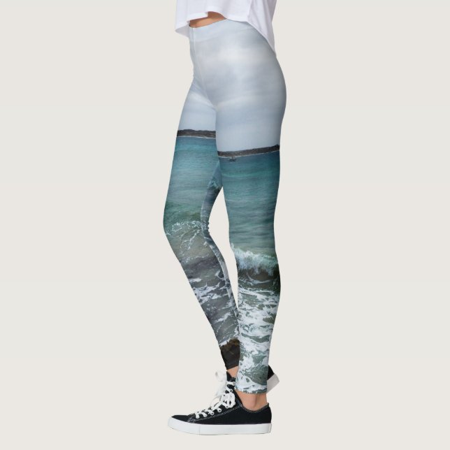 Leggings Ondas Y Barcos De Pesca En El Océano, (Izquierda)