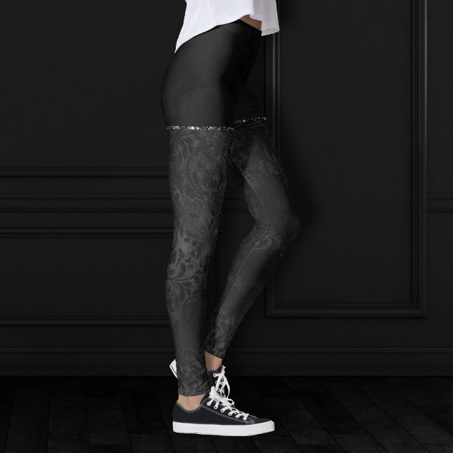 Leggings Onyx Romance | Damasco negro satinado (Subido por el creador)