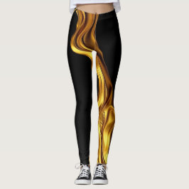 Leggings Opulent Swirl: Liquid Gold Black Monochrome Art   