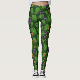 Leggings Opuntia florida sobre verde oscuro