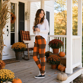 Leggings Orange and Black Guingham