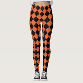 Leggings Orange Black Checker Pattern
