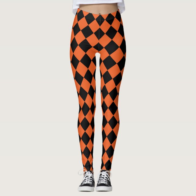 Leggings Orange Black Checker Pattern (Anverso)