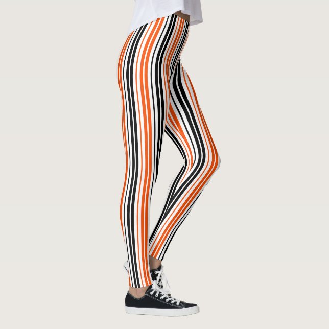 Leggings Orange Black White Stripes Pattern Design  (Derecha)