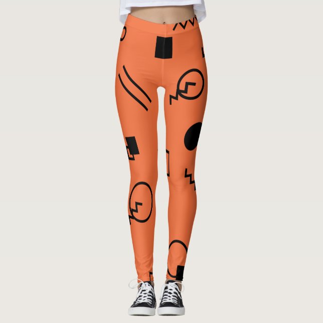 Leggings Orange, fun, trendy, geometric Memphis graphic (Anverso)