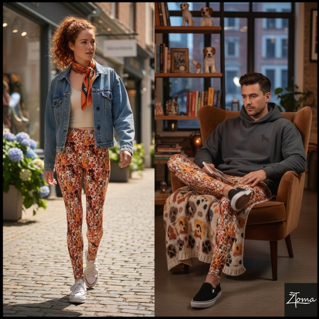 Leggings Orange Gold Crowded Dog Face Repeat Pattern (Subido por el creador)