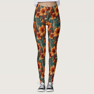 Leggings Orange Weightlifting Amaryllis Themed Bridal 