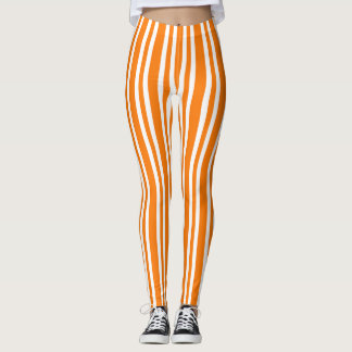 Leggings Orange White Stripes Pattern