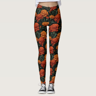 Leggings Orange Workout Wear Carnation Accent Gifts For 