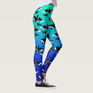 Leggings Orcas en verde azul naranja - Piernas