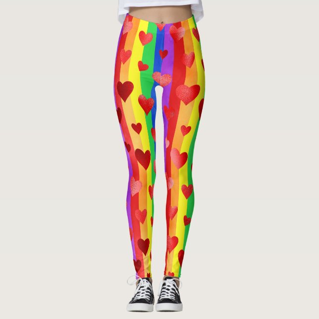 Leggings Orgullo Gay Corazones de San Valentín y franjas ar (Anverso)