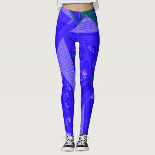 Leggings Origami Chintz (L) Blue Periwinkle Green