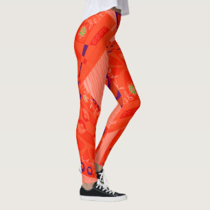 Leggings Origami Chintz (L) Fiery Coral Purple