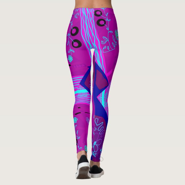 Leggings Origami Chintz (L) Fuchsia Turquoise Blue Magenta (Reverso)