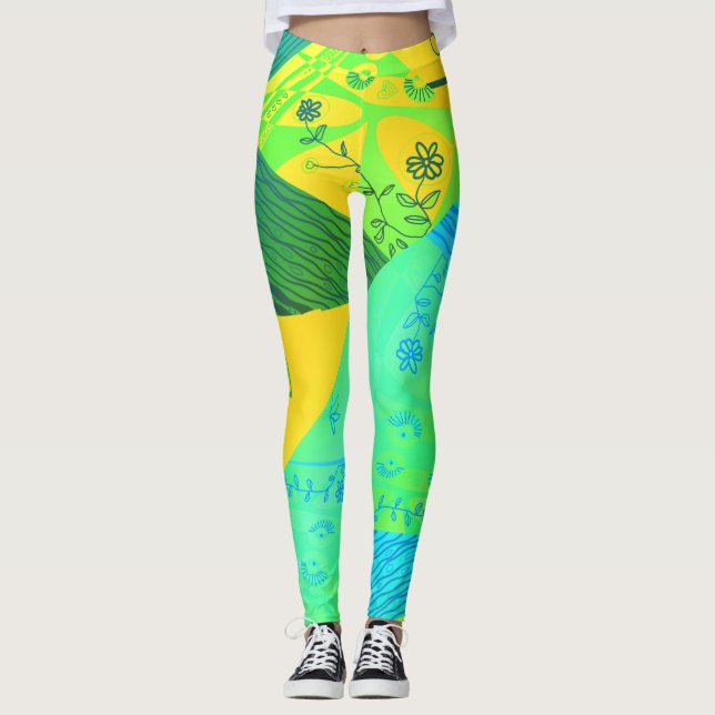 Leggings Origami Chintz (L) Grado azul verde amarillo (Anverso)
