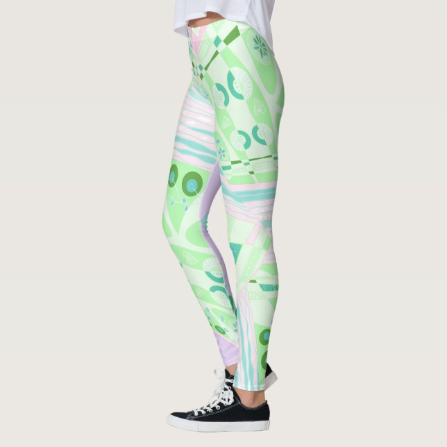Leggings Origami Chintz (L) Lilac rosa verde Verde azulado (Izquierda)