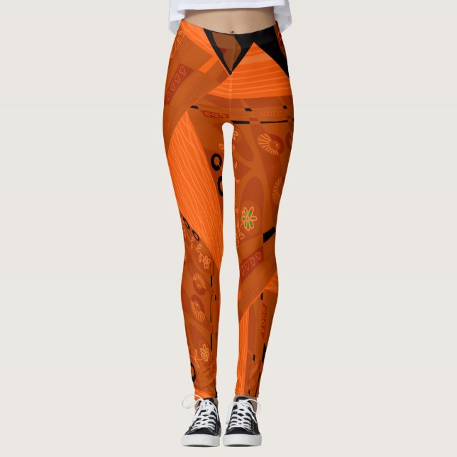 Leggings Origami Chintz (L) Naranja marrón negro (Anverso)