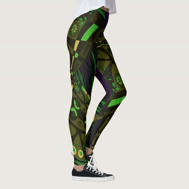 Leggings Origami Chintz (L) Olive Green Yellow Black Indigo (Derecha)