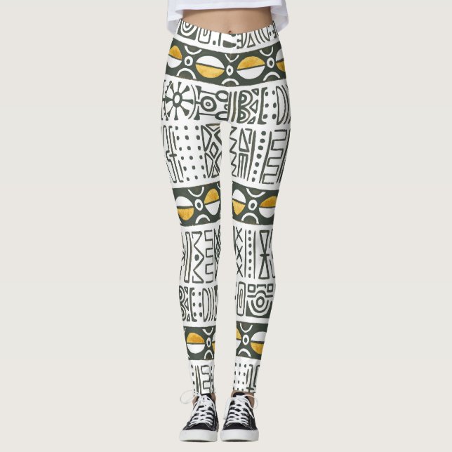 Leggings Origen étnico africano, acuarela sin fisuras. (Anverso)