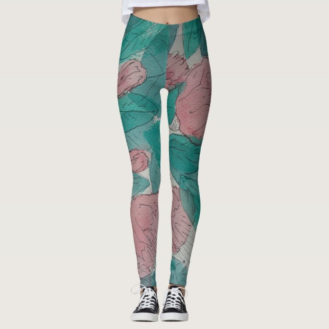 Leggings original sketchy abstracto contemporáneo floral (Anverso)