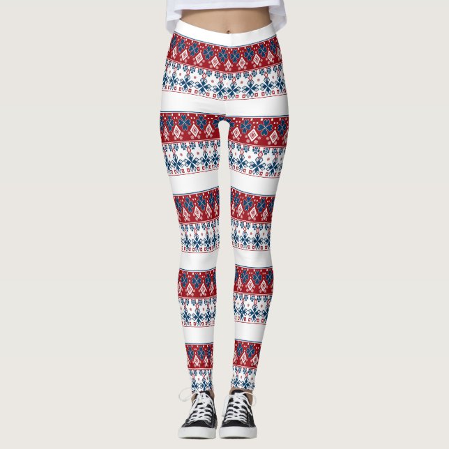 Leggings Ornamento azul rojo (Anverso)