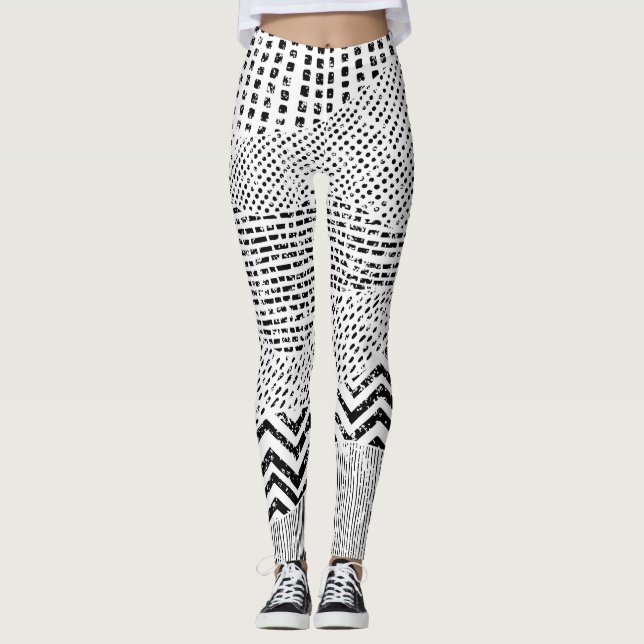 Leggings Ornamento de conglomerado blanco negro (Anverso)