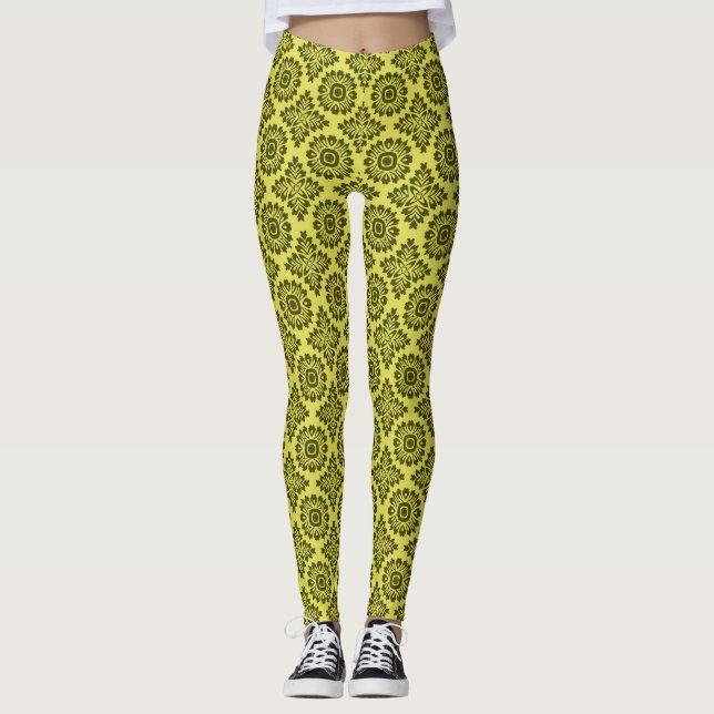 Leggings Ornamento de flores barroco amarillo 21102020 (Anverso)