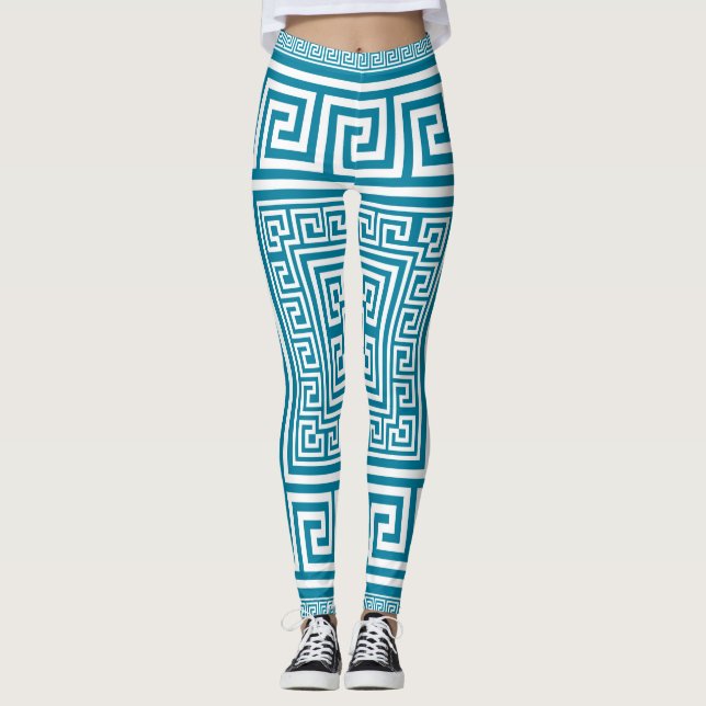 Leggings Ornamento dominante griego - blanco en trullo (Anverso)