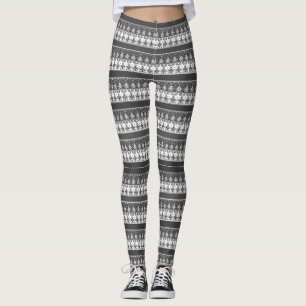 Leggings Ornamento escandinavo de invierno blanco y negro